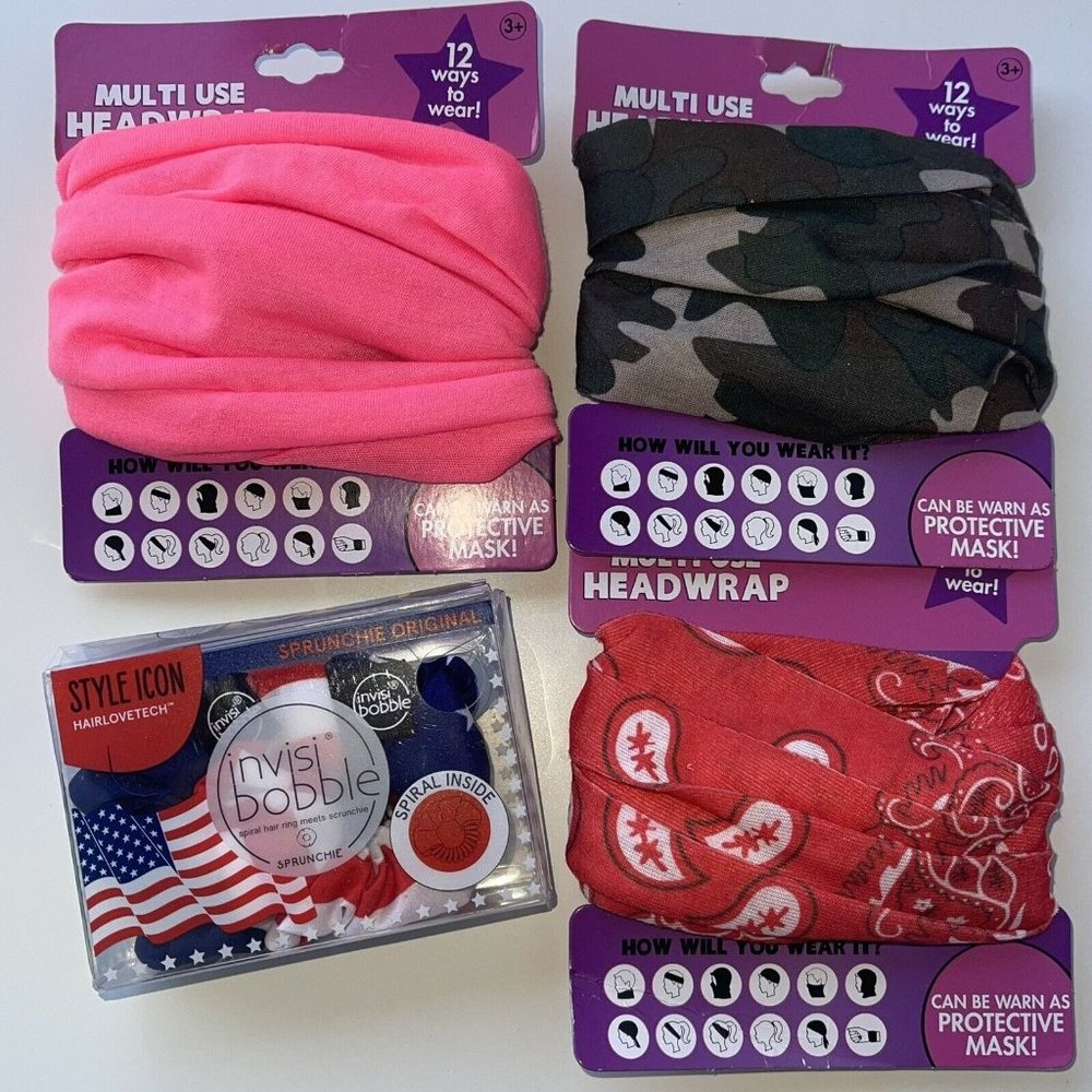 Multi Use Headwrap Headband Hair 12 Ways to Wear 3 Pack & SCUNCI BUNDLE 4